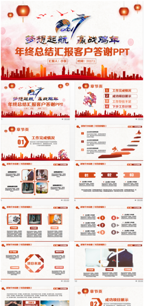 創(chuàng)意2017雞年年終總結匯報述職報告PPT