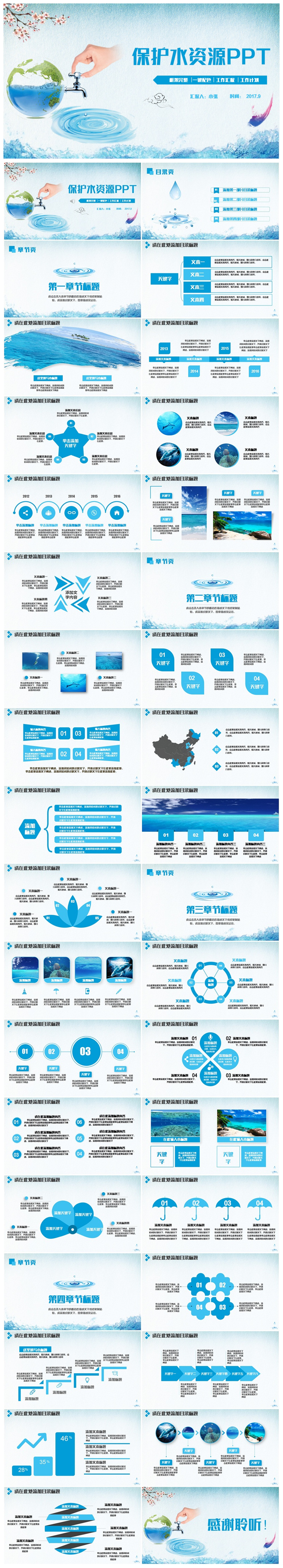 簡潔節(jié)約用水環(huán)保水資源公益PPT