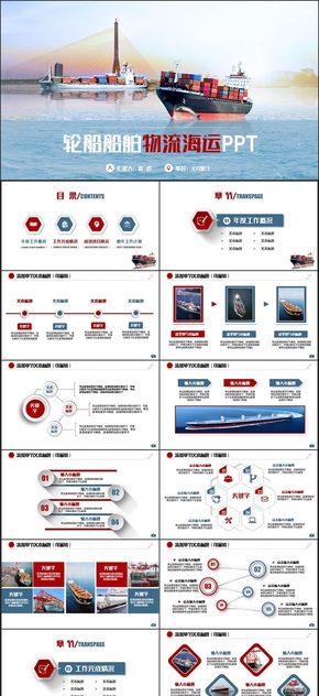 簡潔動感輪船船舶運輸海運物流集裝箱港口碼頭PPT