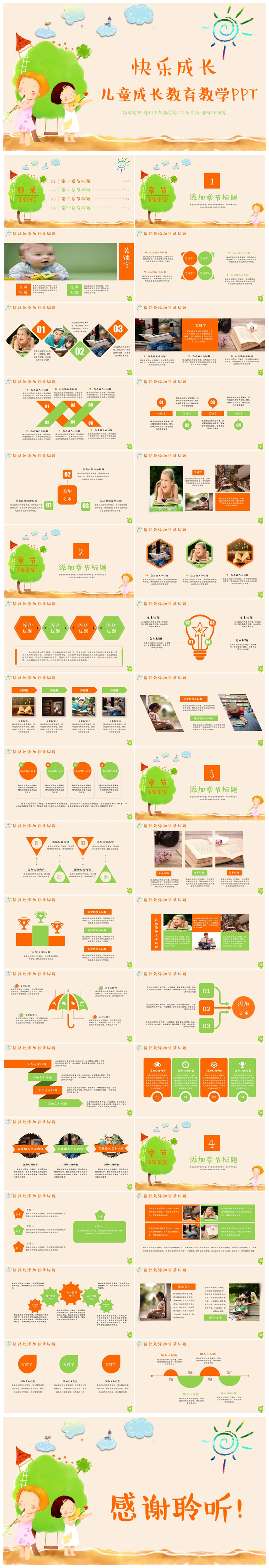 清新簡約兒童成長教育教學(xué)課件幼兒園家長會PPT