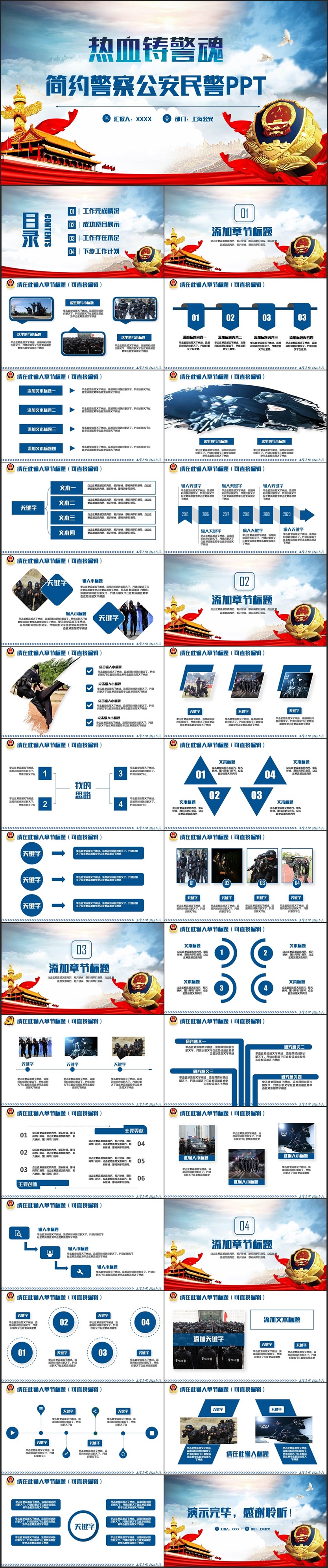 【警察年終匯報】藍色大氣警察公安局民警年終匯報PPT