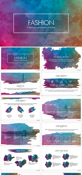 多色彩水墨風格商務通用PPT模板
