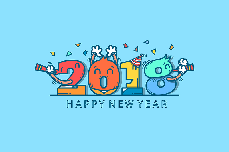 【数字化图片素材】矢量欢快庆祝2018数字卡通插画新年背景下载