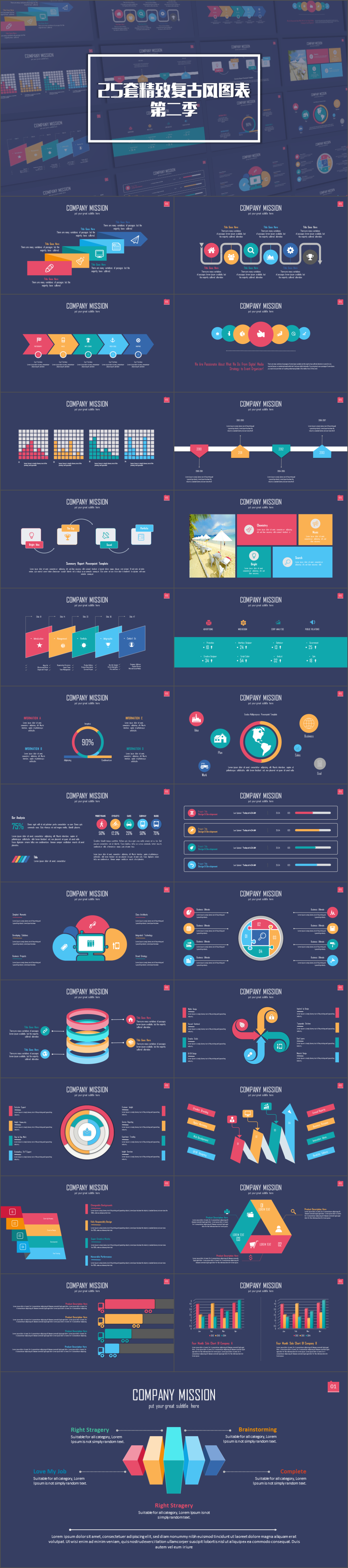 25套復(fù)古配色商務(wù)年終匯報(bào)圖表合集第二季