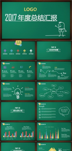 創(chuàng)意黑板粉筆風格年終總結(jié)匯報PPT模板