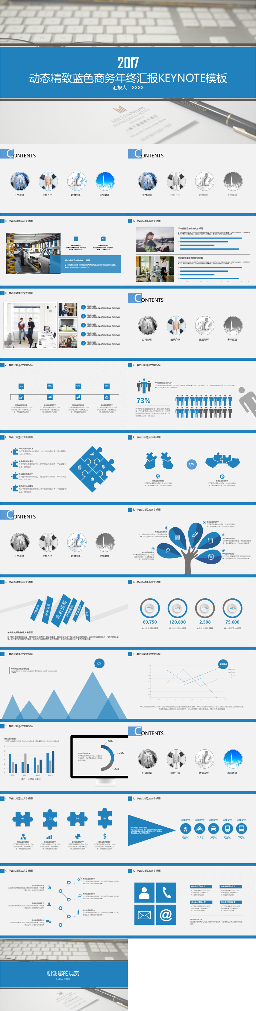 動態(tài)精致藍色商務年終匯報PPT模板