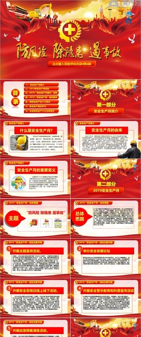 2019安全生產(chǎn)月主題ppt模版 防風險除隱患遏事故ppt培訓課件