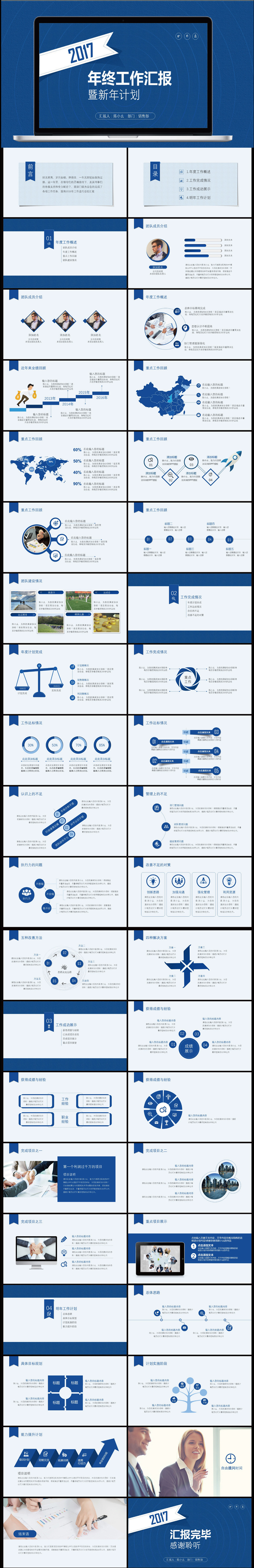 【陳小幺出品】2017年藍色銷售部年終匯報PPT模板