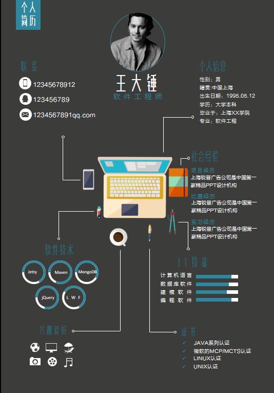 我要定制 商品标签: 简历实用ppt简约扁平酷炫 模板类型: 静态模板
