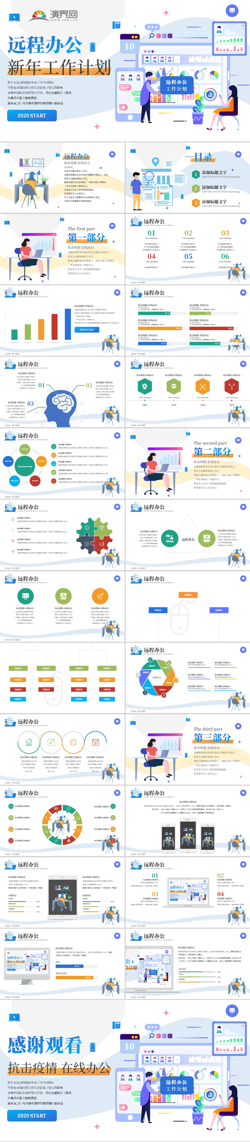 遠(yuǎn)程辦公工作計(jì)劃在線辦公年終總結(jié)PPT模板