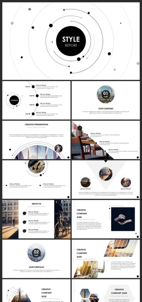 黑白極致線條簡約商務PPT模板