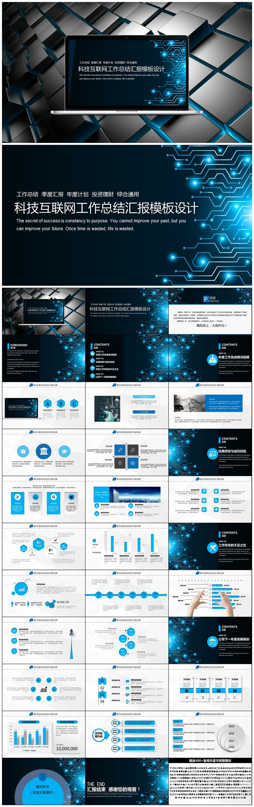 2017科技互聯(lián)網精美大氣藍色框架完整總結報告通用PPT設計