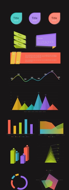 暗色背景原創(chuàng)通用六色配色各類型PPT圖表標(biāo)簽設(shè)計(jì)合集