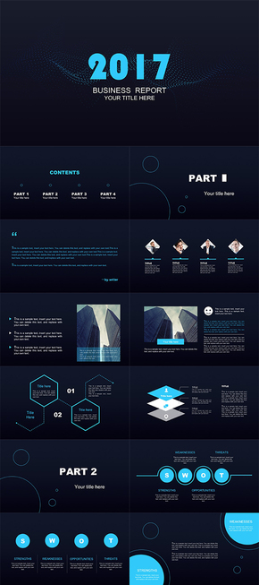藍黑熒光色科技商務風通用ppt模板