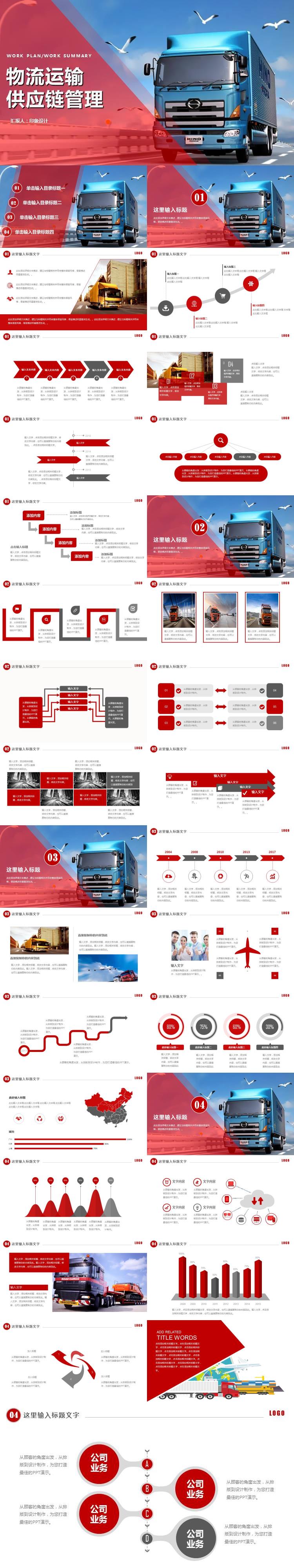 物流貨運快遞物流運輸公司PPT模板 公路運輸供應(yīng)鏈管理PPT