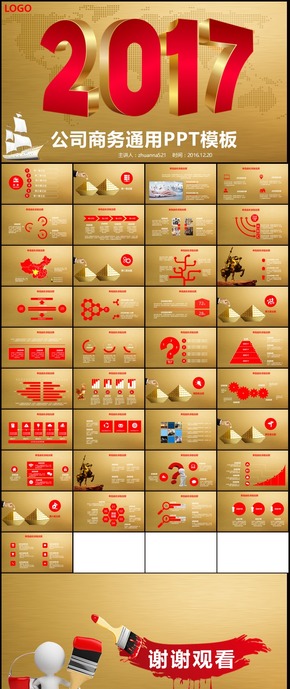2017年金色大氣商務(wù)總結(jié)匯報新年計劃PPT模板