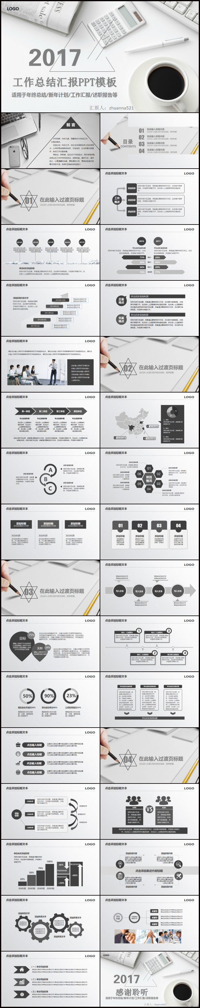 簡白扁平通用工作總結(jié)匯報PPT模板