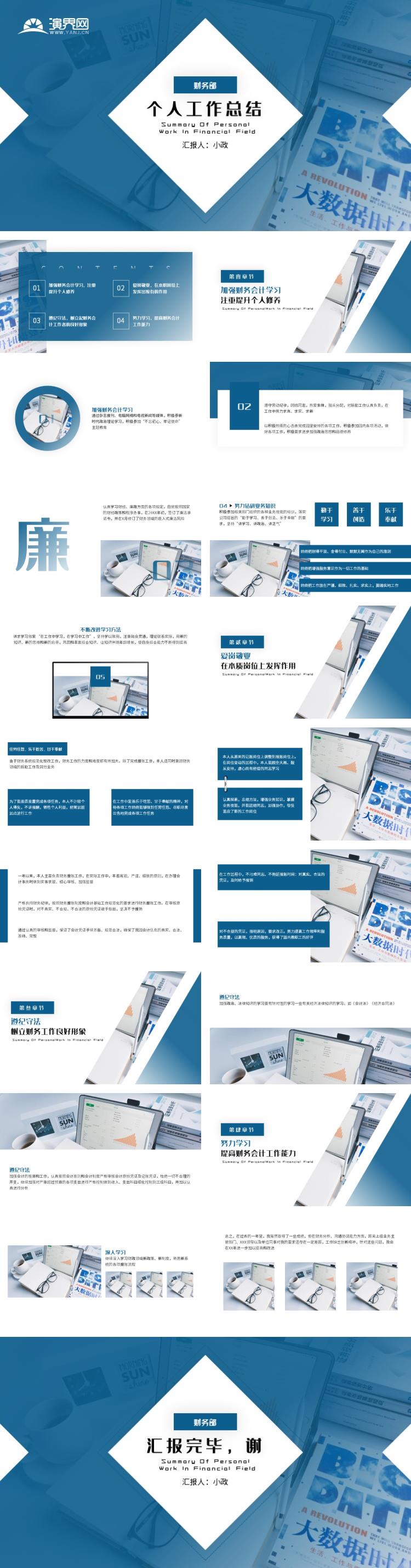 藍(lán)色商務(wù)財務(wù)個人工作總結(jié)ppt模版