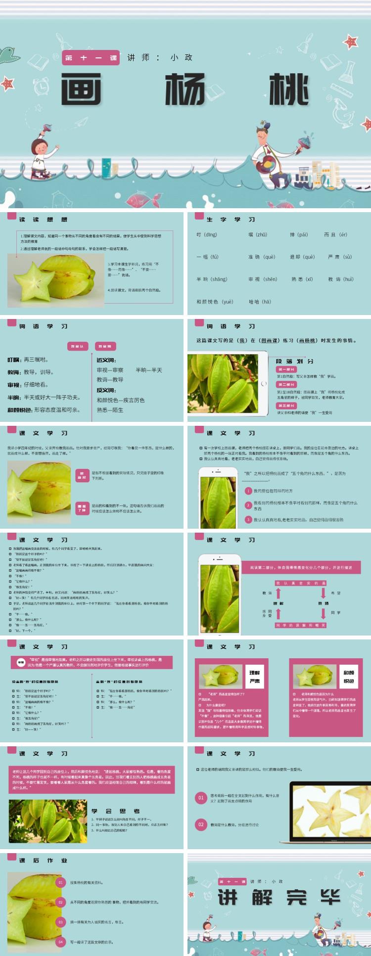 人教版三年級畫楊桃PPPT課件