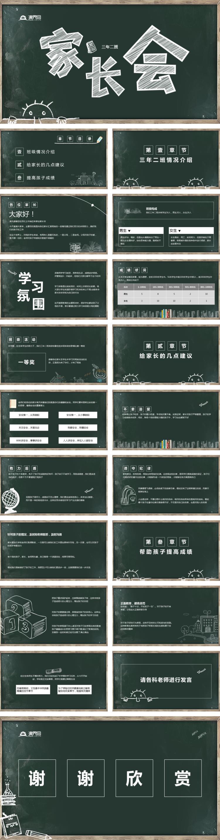黑板風(fēng)中小學(xué)期末家長會課件