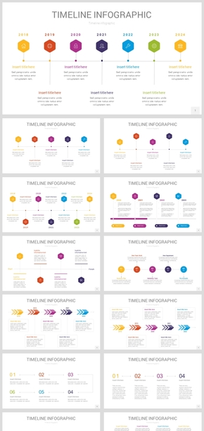 2018多彩極簡時間軸信息圖表PPT模板