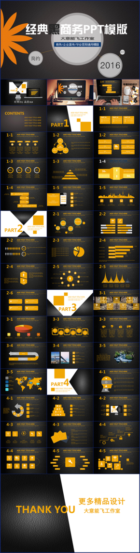 47頁經(jīng)典黑商務PPT模版