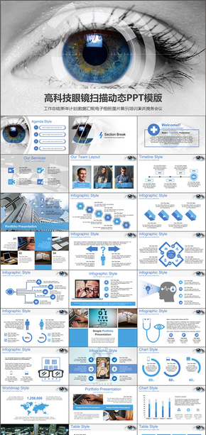 現代高科技掃描眼睛互聯網大數據工作總結計劃書PPT模版