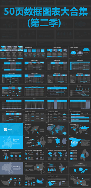 50頁扁平化數(shù)據(jù)圖表圖標(biāo)合集PPT模版第二季