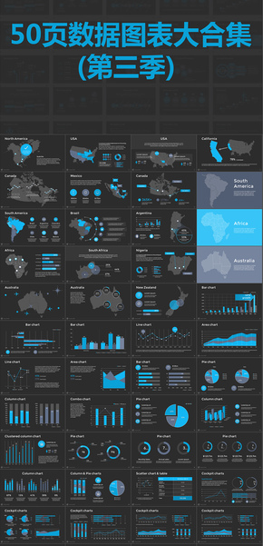 50頁扁平化數(shù)據(jù)圖表圖標(biāo)合集PPT模版第三季