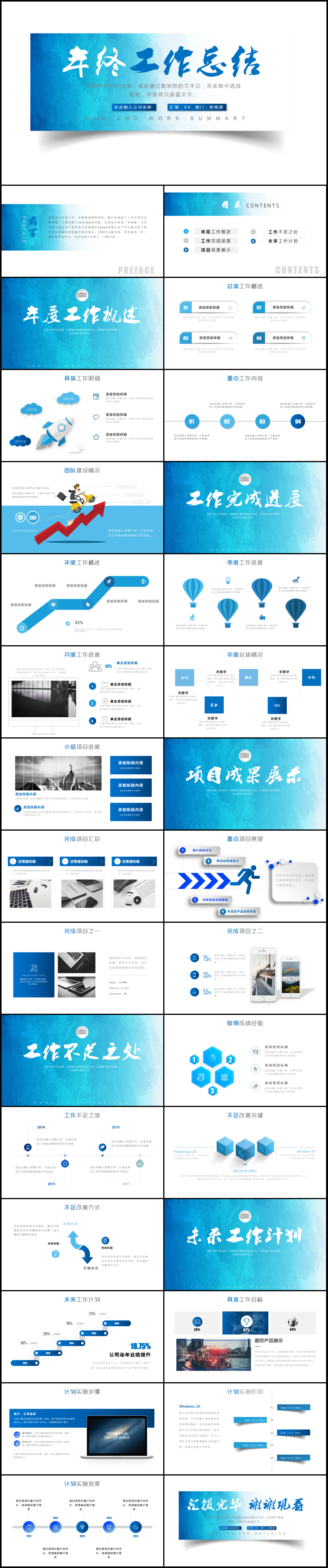 藍色年終總結工作匯報新年計劃PPT模板