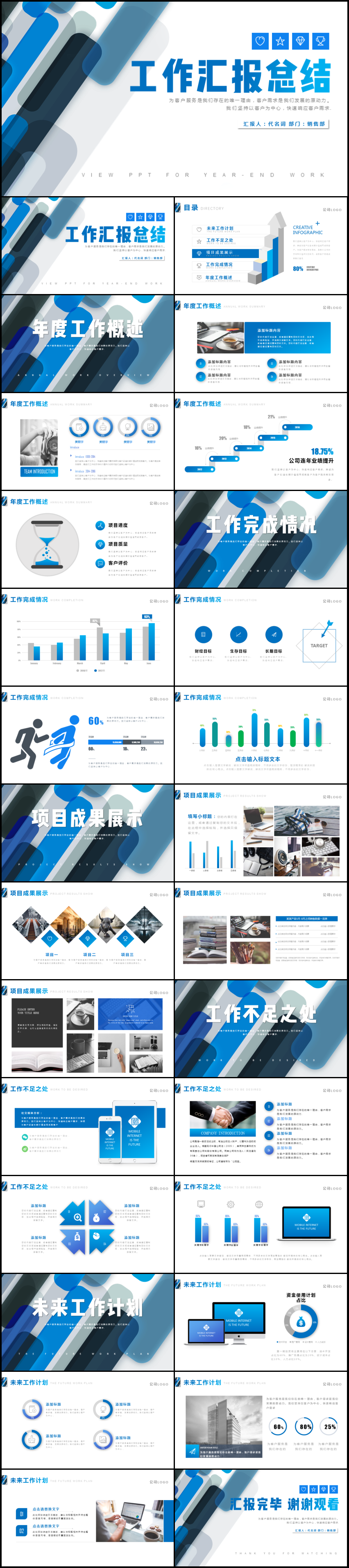 藍色年終總結工作匯報PPT模板