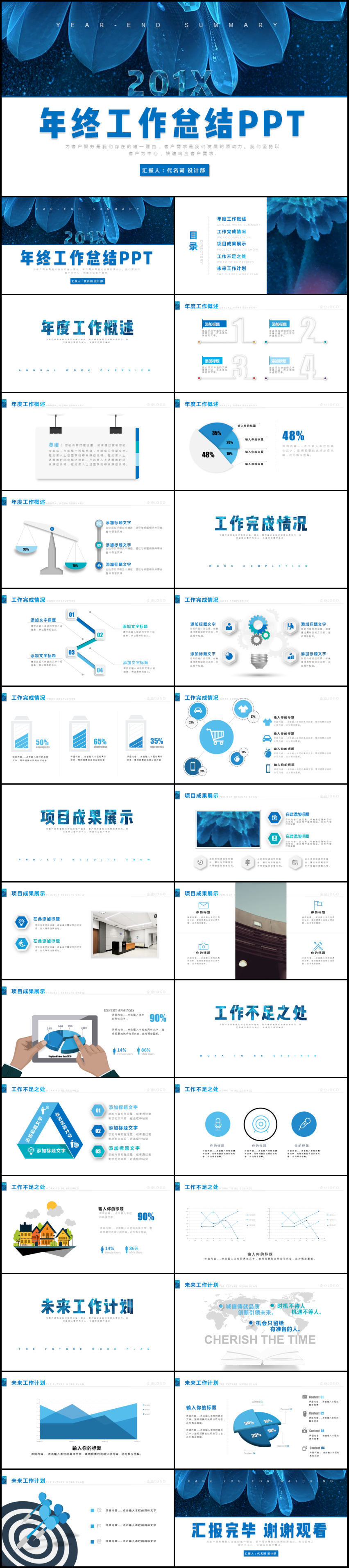 2019年藍色年終工作總結新年計劃PPT模板