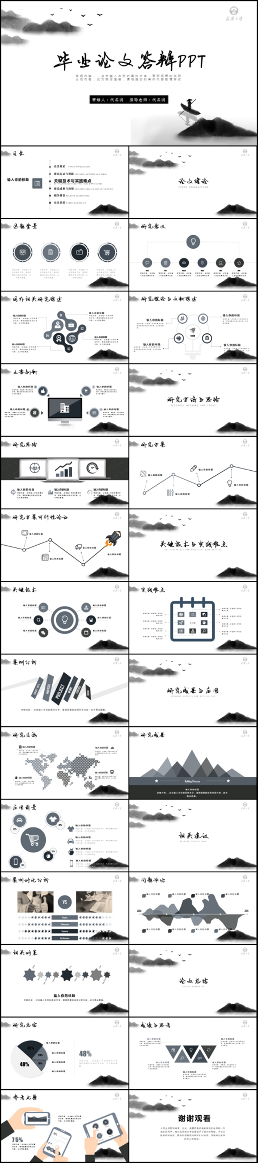 水墨風(fēng)開題報告畢業(yè)答辯PPT模板