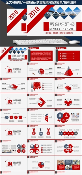 紅色大氣簡約2018商務(wù)工作報(bào)告路演招商推介PPT模板