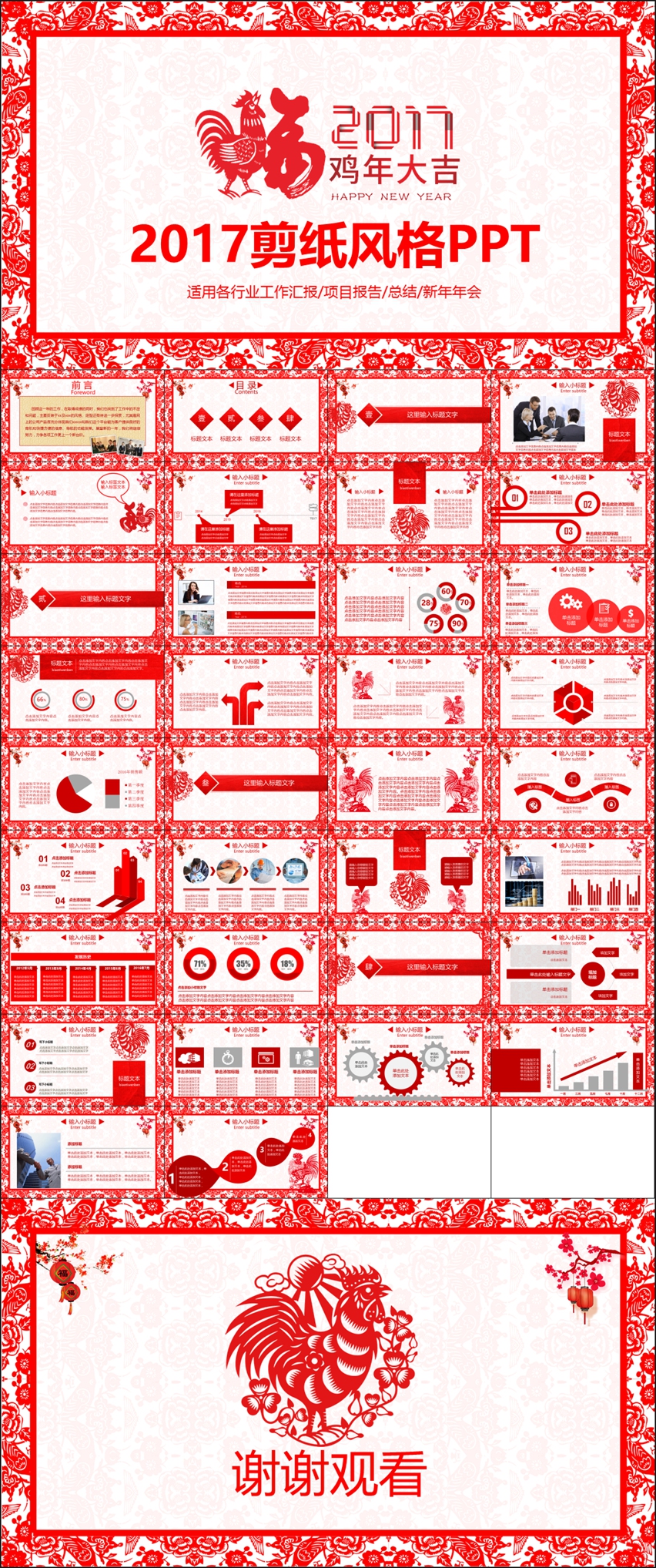 紅色雞年剪紙風(fēng)格工作匯報(bào)總結(jié)PPT