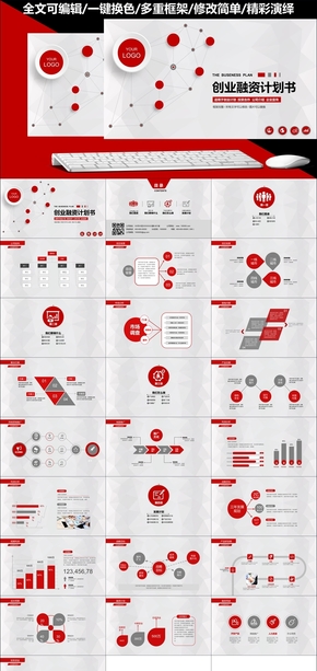 紅色簡約商業(yè)融資策劃書PPT模板