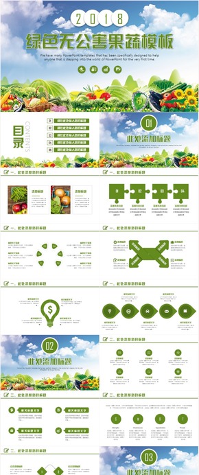 綠色健康有機無公害果蔬農產品蔬菜宣傳工作匯報計劃PPT模板