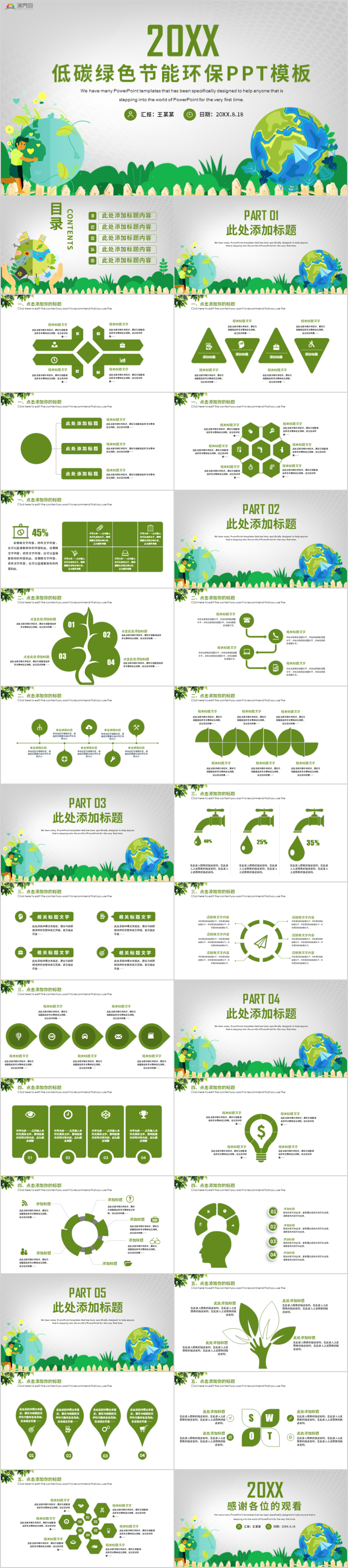 绿色低碳环保生态文明节能减排ppt植树造林环保局公益环保环境保护