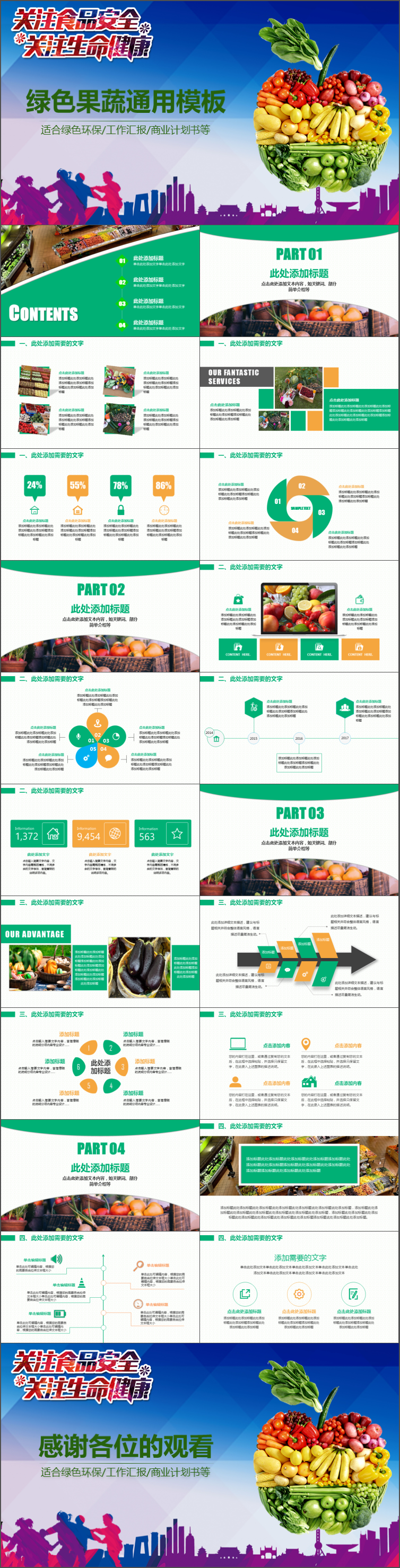 綠色環(huán)保健康唯美果蔬專用ppt模板