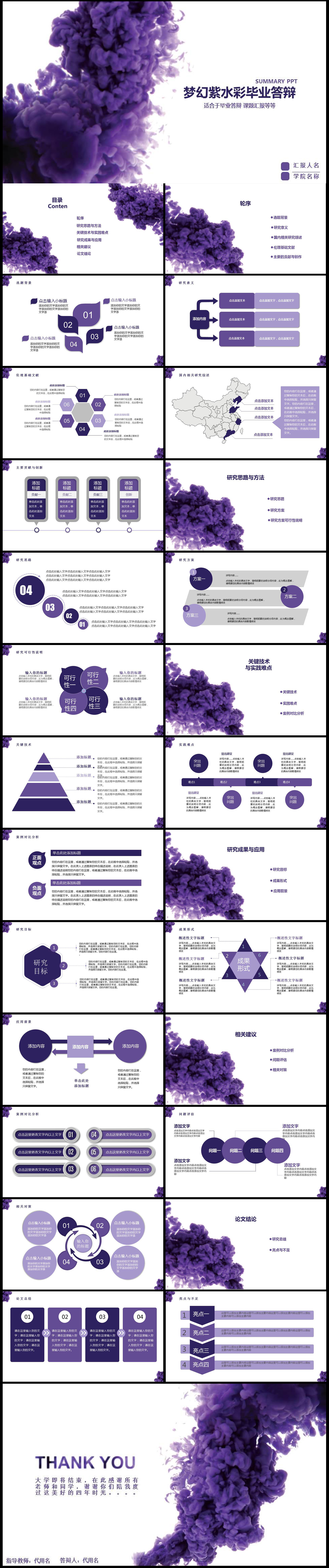夢幻紫水彩畢業(yè)答辯PPT模板