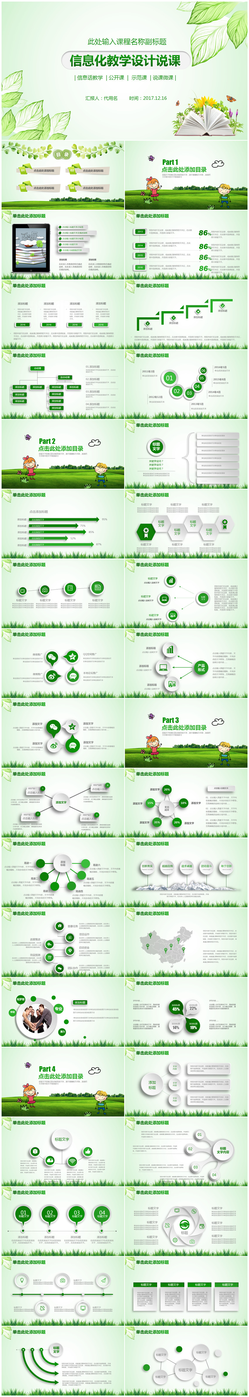 綠色清新信息化教學設(shè)計教育教學說課通用PPT模板