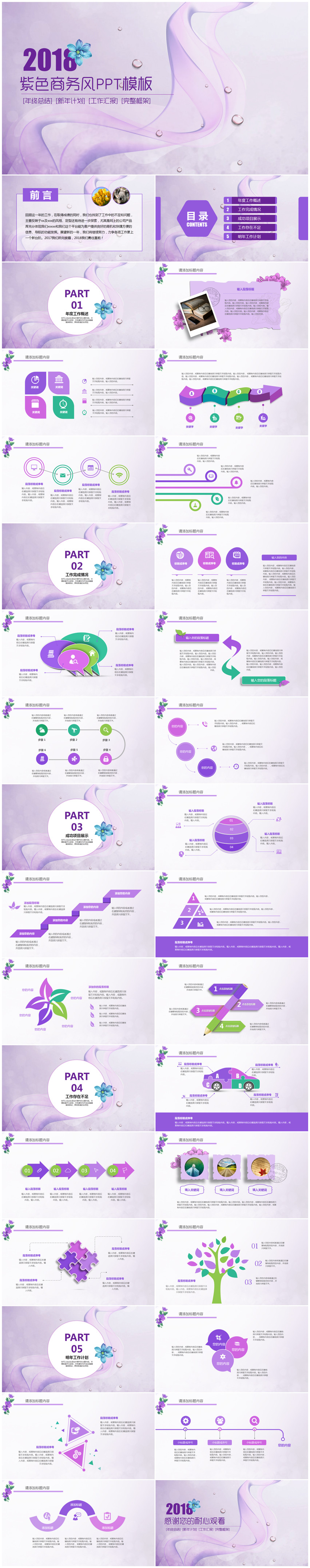 紫色小清新2018商務(wù)通用總結(jié)計(jì)劃述職報(bào)告PPT模板