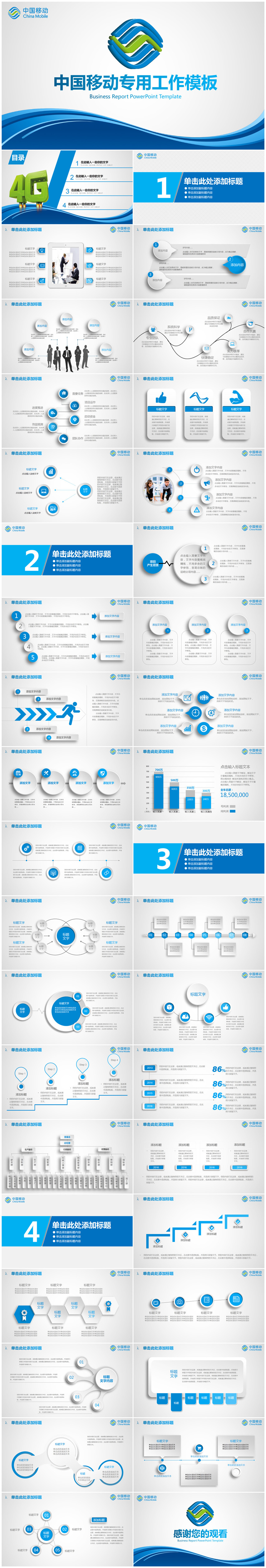 藍色簡約中國移動年終總結(jié)計劃PPT模板
