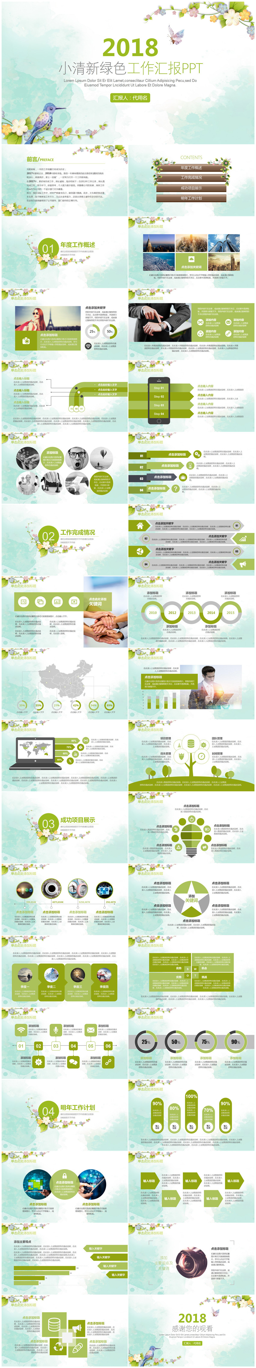 綠色小清新文藝風(fēng)2018年終工作總結(jié)匯報(bào)PPT模板