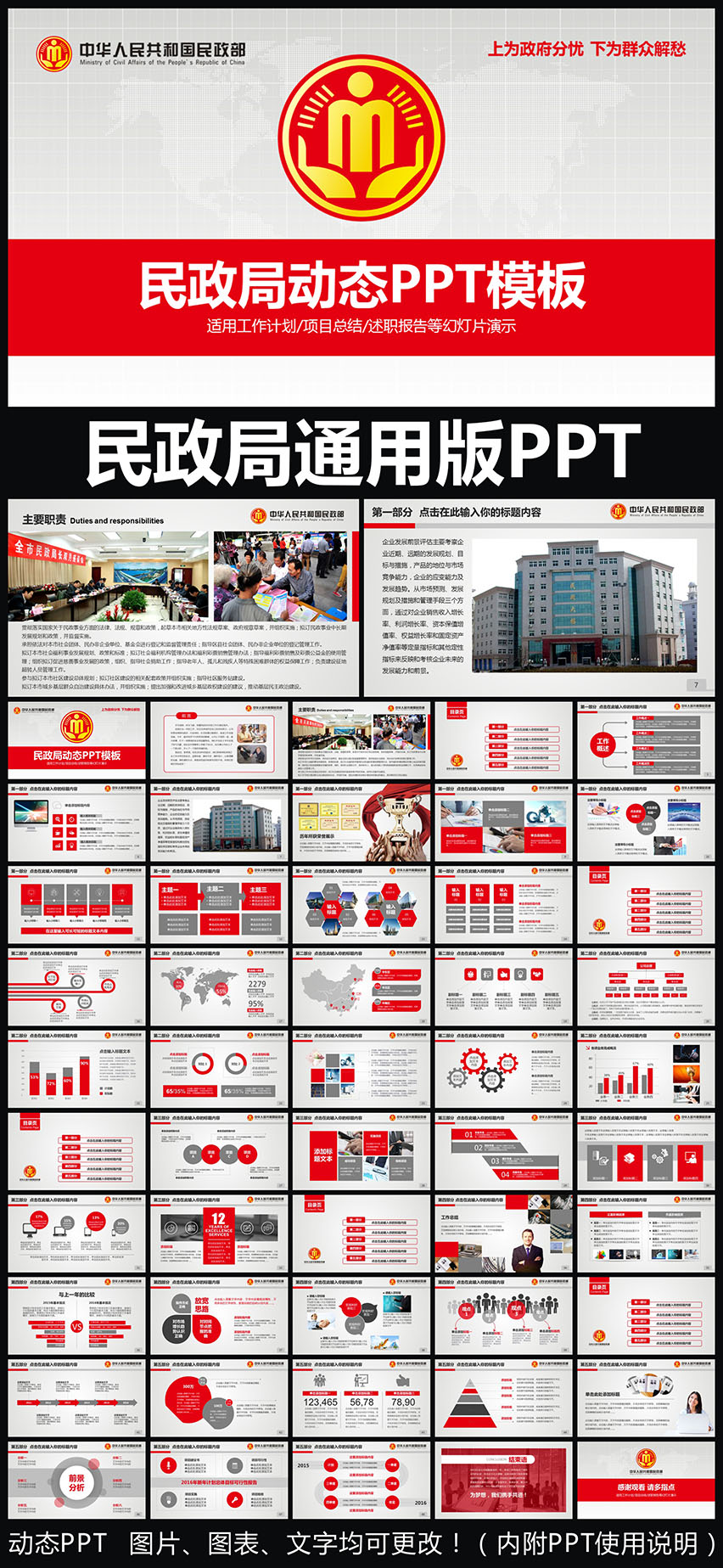 中華人民共和國民政部民政局動態(tài)ppt專用模板 述職報告 工作總結(jié) 工作匯報 年終總結(jié) 新年計劃