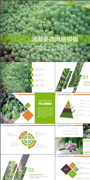 多肉植物主題商務(wù)通用PPT動態(tài)模板植物多肉小清新唯美文藝高雅生活