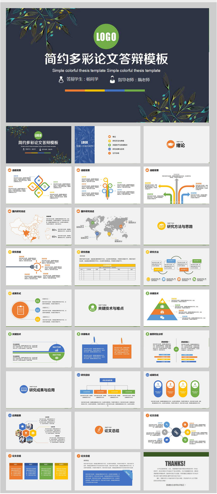 簡(jiǎn)約多彩畢業(yè)論文答辯PPT模板