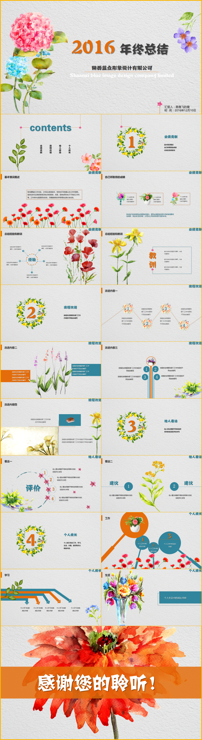 手繪花卉簡約總結(jié)性ppt