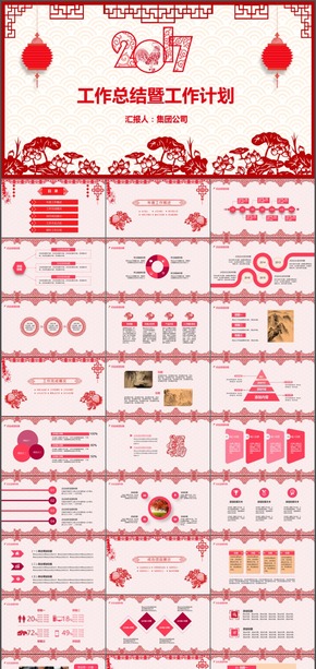 2017中國風創(chuàng)意剪紙工作總結(jié)PPT模板