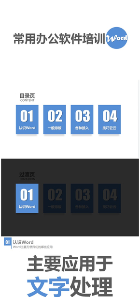 藍灰辦公軟件Word基礎(chǔ)學習與應(yīng)用培訓課件PPT模板